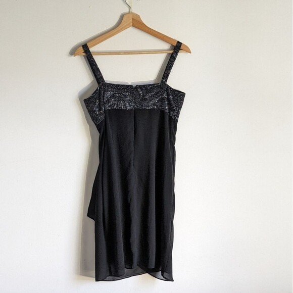 Vintage Black Shimmer Square Neck Y2K Mini Dress - Picture 6 of 7